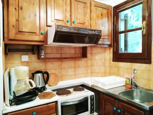 a kitchen with a stove and a microwave at Fetsis Apartments in Agios Nikitas +148 photos