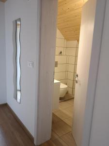 łazienka z toaletą i umywalką w pokoju w obiekcie Apartments Gaby w mieście Gozd Martuljek