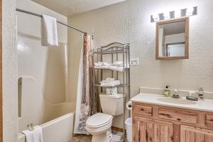 ein Bad mit einem WC, einem Waschbecken und einer Dusche in der Unterkunft Mountain View Cabin in Angel Fire