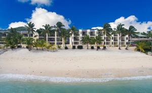 a view of the resort from the beach at The Edgewater Resort & Spa in Rarotonga