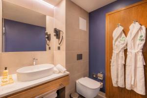 La salle de bains est pourvue d'un lavabo et de toilettes. dans l'établissement Holiday Inn Yerevan - Republic Square, an IHG Hotel, à Erevan