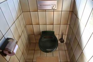 ペルトシャッハ・アム・ヴェルターゼーにあるArt Apartment l Zentral & SeeNahのタイル張りの壁に緑色のトイレが付いたバスルーム +9枚の写真