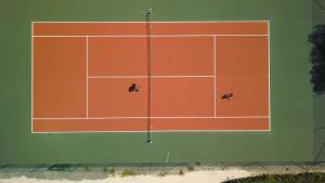 Una pista de tenis con dos caballos. en Le Clos de Saint Aygulf, en Saint-Aygulf