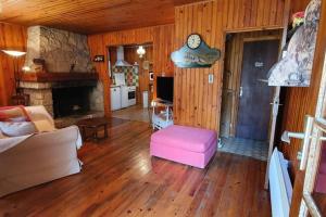 a living room with a couch and a fireplace at Chalet privé au Mont-Serein ventoux in Mont Serein