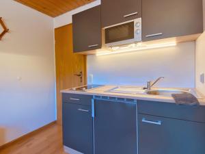 eine Küche mit einer Spüle und einer Mikrowelle in der Unterkunft Haus Schöneck in Todtnauberg