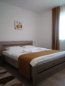 1 cama grande en un dormitorio con ventana en Casa Anna, en Borşa