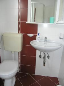 a bathroom with a toilet and a sink at Apartments JADRANKA with magnificent views of the sea - Baska in Baška