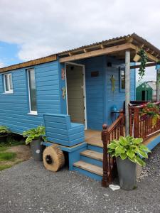 una casetta blu con portico e scale di Wedger's Hut a Nenagh