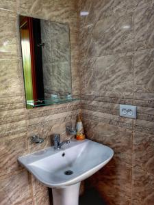 a bathroom with a sink and a mirror at ARMBEE Honey Farm in Alaverdi
