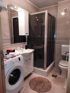 a bathroom with a washing machine and a shower at Apartman Borislava in Trebinje +24 photos