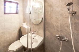 a bathroom with a white toilet and a shower at Apartments & Rooms Strčić Krk in Krk