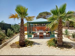 dos palmeras en un jardín con cenador en Turtle Island, en Santa Croce Camerina