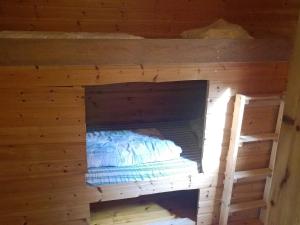 a bed in a wooden room with two bunk beds at 6 person holiday home in ENGAVÅGEN-By Traum in Åmnes