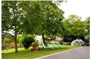 a group of blue chairs sitting in the grass at Casa Hortensia in Salas