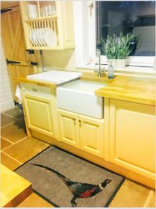 a kitchen with a sink and a counter top at Riverwood Cottage Stanhope in Stanhope