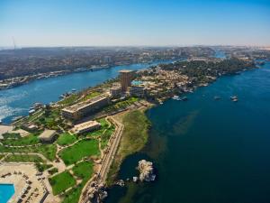 an aerial view of a river and a city at Mövenpick Resort Aswan in Aswan