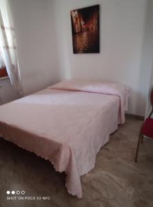 1 dormitorio con 1 cama con manta rosa en B&B Joy, en Colleferro