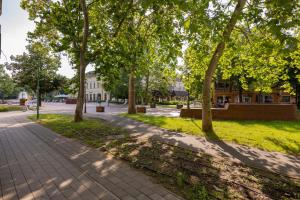 a park with trees and a sidewalk at Your Apartment in Makó