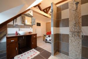 a bathroom with a shower and a sink at La Maison Rouge Ladoix - Proche Beaune in Ladoix Serrigny +27 photos