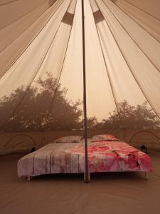 ein Schlafzimmer mit einem Bett in einem Zelt in der Unterkunft Mini kamp Perla in Prvić Luka