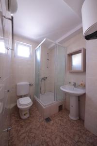 a bathroom with a toilet and a shower and a sink at Guest house Zenović in Petrovac na Moru