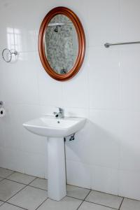 uma casa de banho com um lavatório e um espelho na parede em Motseleng Guest House em Palapye