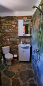 a stone bathroom with a toilet and a sink at Villa Eskici in Staro Myasto