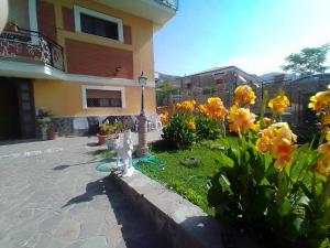 un patio con flores delante de una casa en Villa Lembo, en Agnone