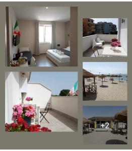 un collage di foto di un soggiorno e di una camera da letto di B&B Purple Italy a Fiumicino