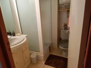 a small bathroom with a sink and a toilet at HIBISCUS in Le Gosier +12 photos