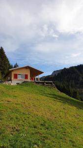 a house sitting on top of a grassy hill at Bergchalet Ziithuesli in Unteriberg