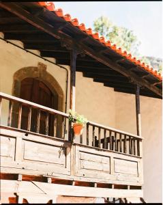 a porch of a house with a potted plant on it at Casa Rural Lomito del Pino in Tejeda