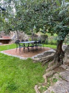 einen Tisch und Stühle unter einem Baum in der Unterkunft Villa Paolina Ceriale - app. 6 posti in Ceriale