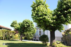una casa bianca con alberi di fronte di B&B I due tigli a Travedona