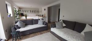 a living room with two couches and a table at Newquay Rialton Holiday Home in Newquay