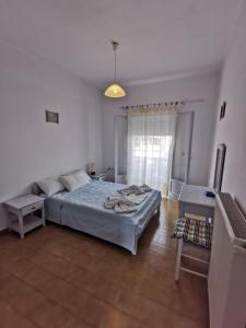 a bedroom with a bed and a desk in it at Bralos Apartments in Patitiri
