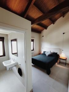 - une chambre avec un lit et un lavabo dans l'établissement Casa Carmina Hostel, à Muros de Nalón
