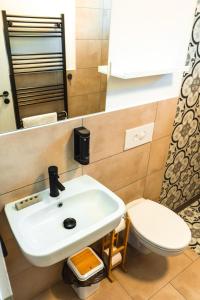 a bathroom with a sink and a toilet at Apartmány Pulgary in Bulhary