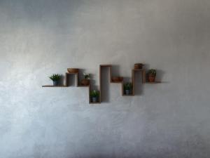 a wall with four shelves with potted plants on it at Apartment Sara in Umag