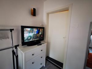 een televisie op een dressoir in een slaapkamer bij Rose 8 Bled in Bled
