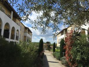 a path through a garden with a row of houses at Les Capucins in Carcassonne