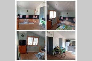 vier foto's van een woonkamer en een keuken bij Chalet Climatisé SANTA MARIA à Bonifacio in Bonifacio