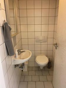y baño con lavabo y aseo. en Apartment Pension Sternchen, en Erfurt
