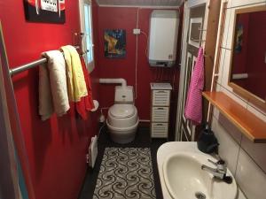 a small bathroom with a toilet and a sink at Gula Villan in Maxmo +23 photos