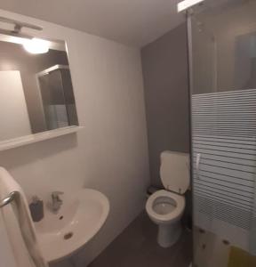 W łazience znajduje się toaleta, umywalka i lustro. w obiekcie Villa Tilda w Breli