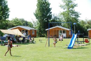 een groep mensen die op een speelplaats spelen bij Camping "De Stuurmanskolk" in Welsum