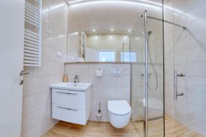 a bathroom with a shower and a toilet and a sink at Apartment light in Pula in Pula
