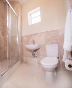 a bathroom with a toilet and a sink and a shower at Lantana Resort Barbados by Island Villas in Saint James