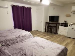 1 dormitorio con 1 cama y escritorio con ordenador en Unity House en Golconda