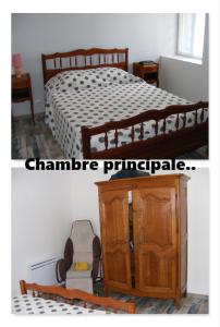 sypialnia z dużym łóżkiem i krzesłem w obiekcie Gîte du Moulin w mieście Gamarde-les-Bains